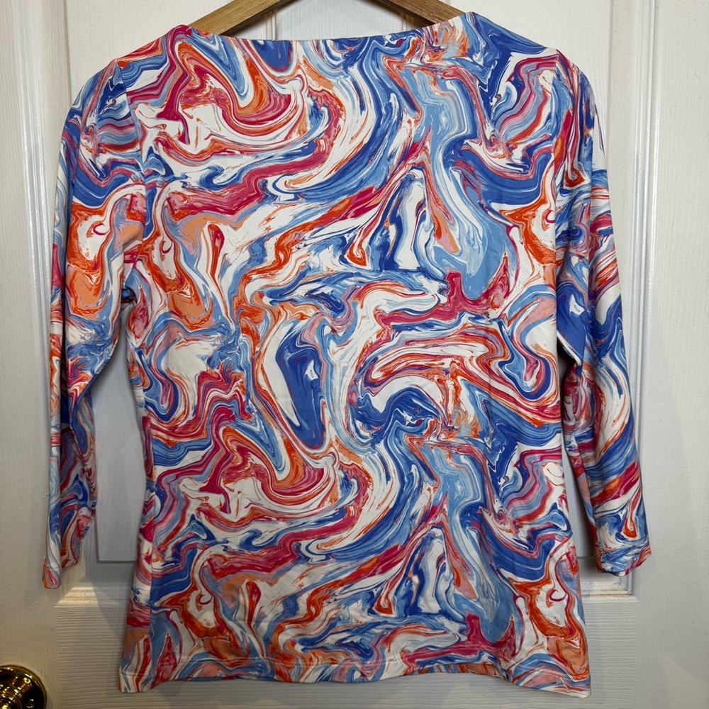J.McLaughlin Catalina Cloth Fabric Marble Print Top S Blue Pink Orange Stretch - Picture 11 of 11